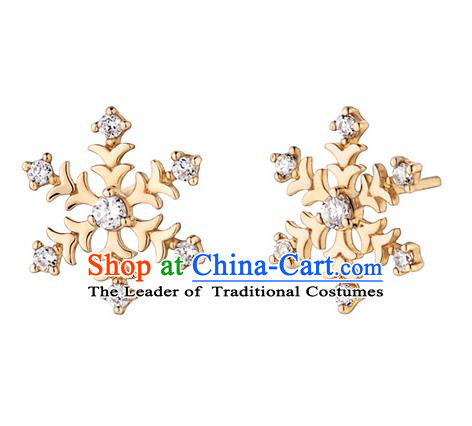 Traditional Korean Accessories 14K Gold Crystal Snow Earrings for Women