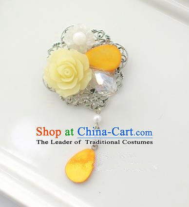 Traditional Korean Accessories Yellow Flower Tassel Brooch for Women