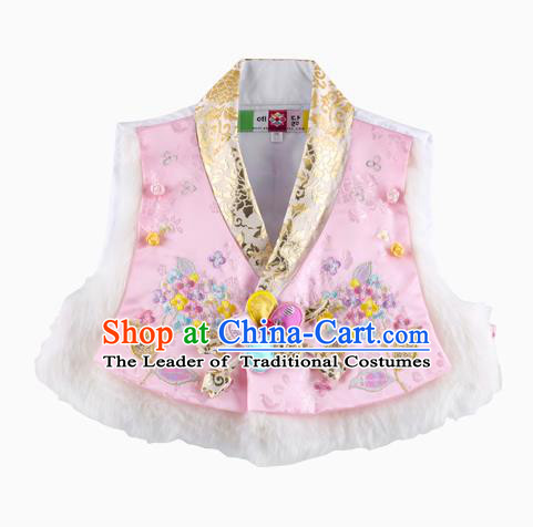 Korean National Traditional Handmade Wedding Hanbok Costume Embroidery Pink Vests for Kids