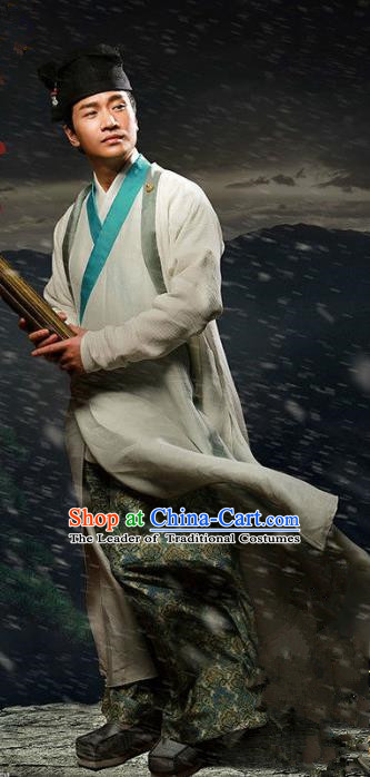 Traditional Chinese Ancient Han Dynasty Scholar Costume, Chinese Three Kingdoms Period Swordsman Hanfu Clothing for Men