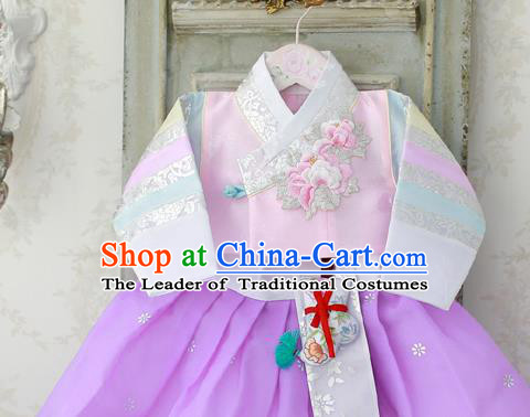 Korean National Handmade Formal Occasions Girls Hanbok Costume Embroidery Pink Blouse for Kids