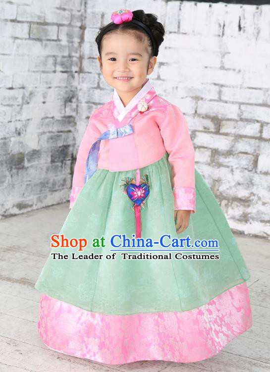 Traditional Korean National Handmade Formal Occasions Girls Palace Hanbok Costume Embroidered Pink Blouse and Dress for Kids