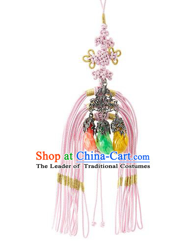 Traditional Korean Accessories Bride Chinese Knots Waist Pendant Palace Taeniasis, Asian Korean Wedding Hanbok Pink Tassel Waist Decorations for Women