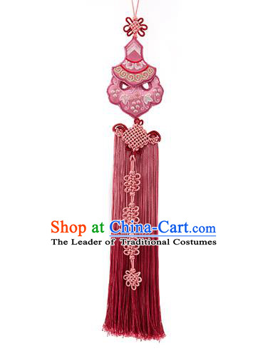 Korean National Accessories Bride Wedding Embroidered Pink Chinese Knots Waist Pendant, Asian Korean Hanbok Tassel Waist Decorations for Women