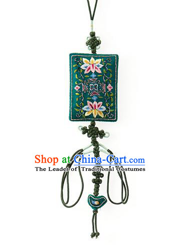 Asian Korean Hanbok Embroidered Lotus Green Waist Decorations, Korean National Belts Accessories Wedding Bride Waist Pendant for Women