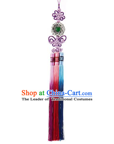 Korean National Belts Accessories Bride Wedding Hanbok Tassel Waist Pendant, Asian Korean Purple Chinese Knot Waist Decorations for Women