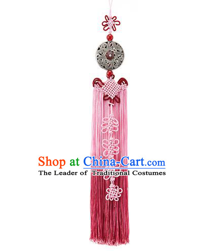 Asian Korean Chinese Knot Pink Tassel Waist Decorations, Korean National Belts Accessories Bride Wedding Hanbok Waist Pendant for Women