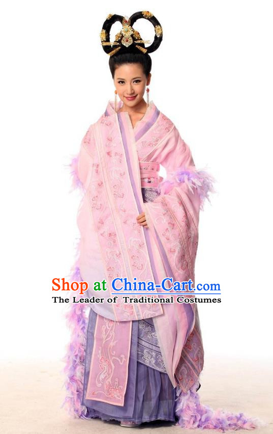 Traditional Chinese Southern and Northern Dynasties Imperial Concubine Embroidered Costume and Headpiece Complete Set