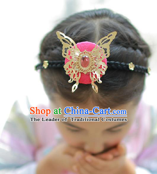 Korean National Hair Accessories Butterfly Red Hair Clasp, Asian Korean Hanbok Fashion Headwear Headband for Kids