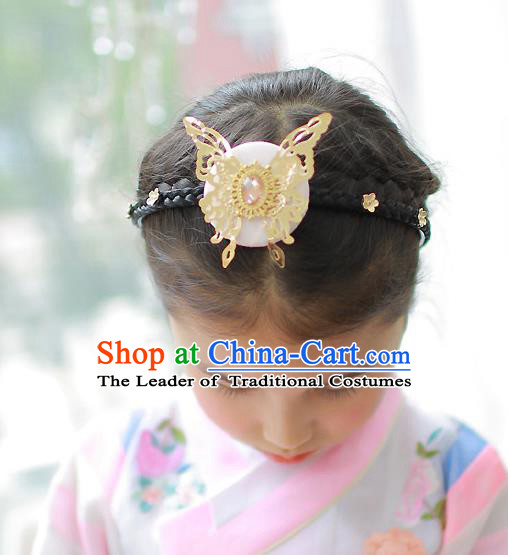 Korean National Hair Accessories Butterfly Pink Hair Clasp, Asian Korean Hanbok Fashion Headwear Headband for Kids