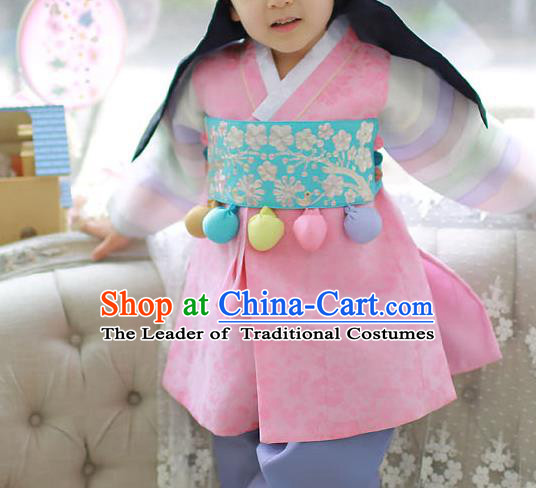 Traditional Korean Accessories Embroidered Blue Waist Belts, Asian Korean Fashion Waistband Decorations for Kids