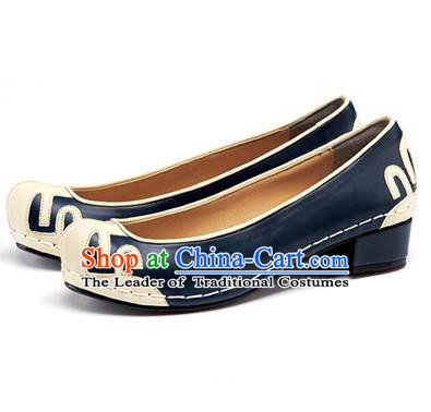 Traditional Korean National Wedding Shoes Embroidered Shoes, Asian Korean Hanbok Embroidery Blue Court Shoes for Women