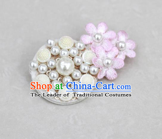 Traditional Korean National Accessories Pearls Brooch, Asian Korean Hanbok Fashion Breastpin for Kids