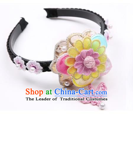 Traditional Korean Hair Accessories Pink Hair Clasp, Asian Korean Hanbok Fashion Headwear Headband for Kids