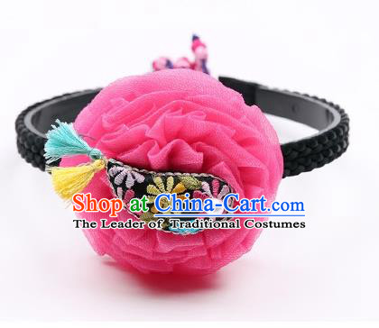 Traditional Korean Hair Accessories Rosy Flower Hair Clasp, Asian Korean Hanbok Fashion Headwear Headband for Kids