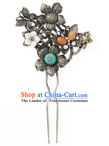 Traditional Korean National Wedding Hair Accessories Bride Palace Beads Flowers Hairpins, Korean Hanbok Fashion Hair Stick Headwear for Women