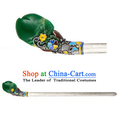 Traditional Korean National Wedding Hair Accessories Bride Palace Green Hairpins, Korean Hanbok Fashion Hair Stick Headwear for Women