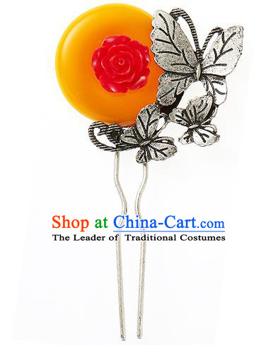 Traditional Korean National Hair Accessories Bride Wedding Orange Hairpins, Asian Korean Hanbok Fashion Headwear Hair Stick for Women