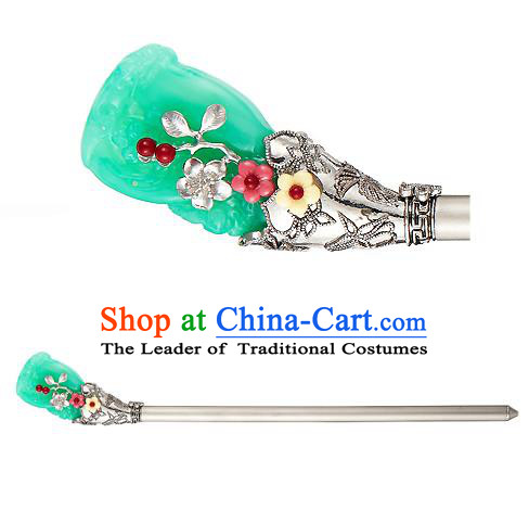 Traditional Korean National Hair Accessories Bride Green Colored Glaze Hairpins, Asian Korean Hanbok Fashion Headwear Hair Stick for Women