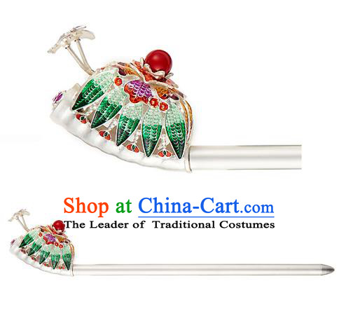 Traditional Korean National Hair Accessories Bride Green Crystal Hairpins, Asian Korean Hanbok Fashion Headwear Hair Stick for Women