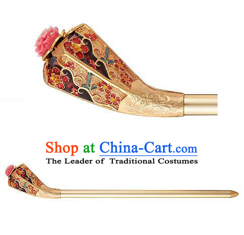 Traditional Korean National Hair Accessories Bride Golden Hairpins, Asian Korean Hanbok Fashion Headwear Palace Hair Stick for Women