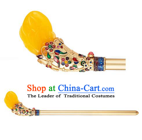 Traditional Korean National Hair Accessories Yellow Hairpins, Korean Palace Hanbok Fashion Headwear for Women