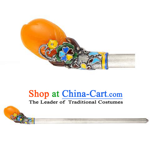 Traditional Korean National Hair Accessories Orange Hairpins, Korean Palace Hanbok Fashion Headwear for Women