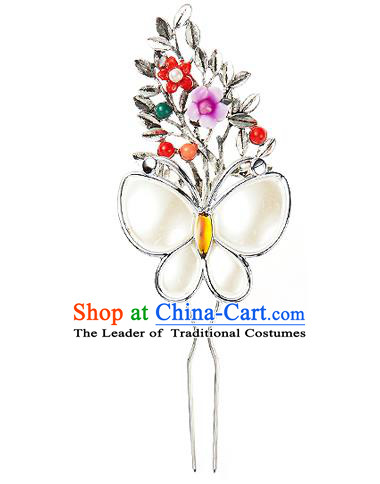 Traditional Korean National Hair Accessories Butterfly Flowers Hairpins, Korean Palace Hanbok Fashion Headwear for Women