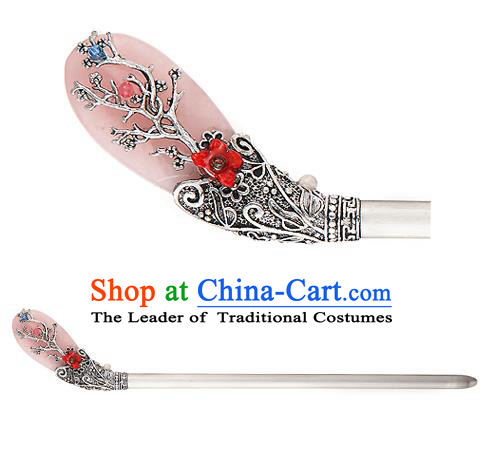 Traditional Korean National Hair Accessories Pink Hairpins, Korean Palace Hanbok Fashion Headwear for Women