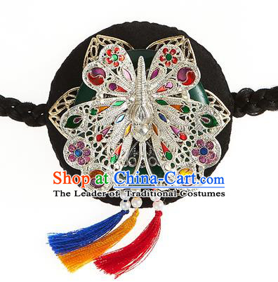 Korean National Wedding Hair Accessories Bride Black Butterfly Hair Clasp, Korean Hanbok Fashion Headband for Kids