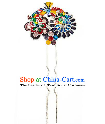 Korean National Wedding Hair Accessories Bride Blueing Hair Clip, Korean Hanbok Fashion Palace Hairpins for Women