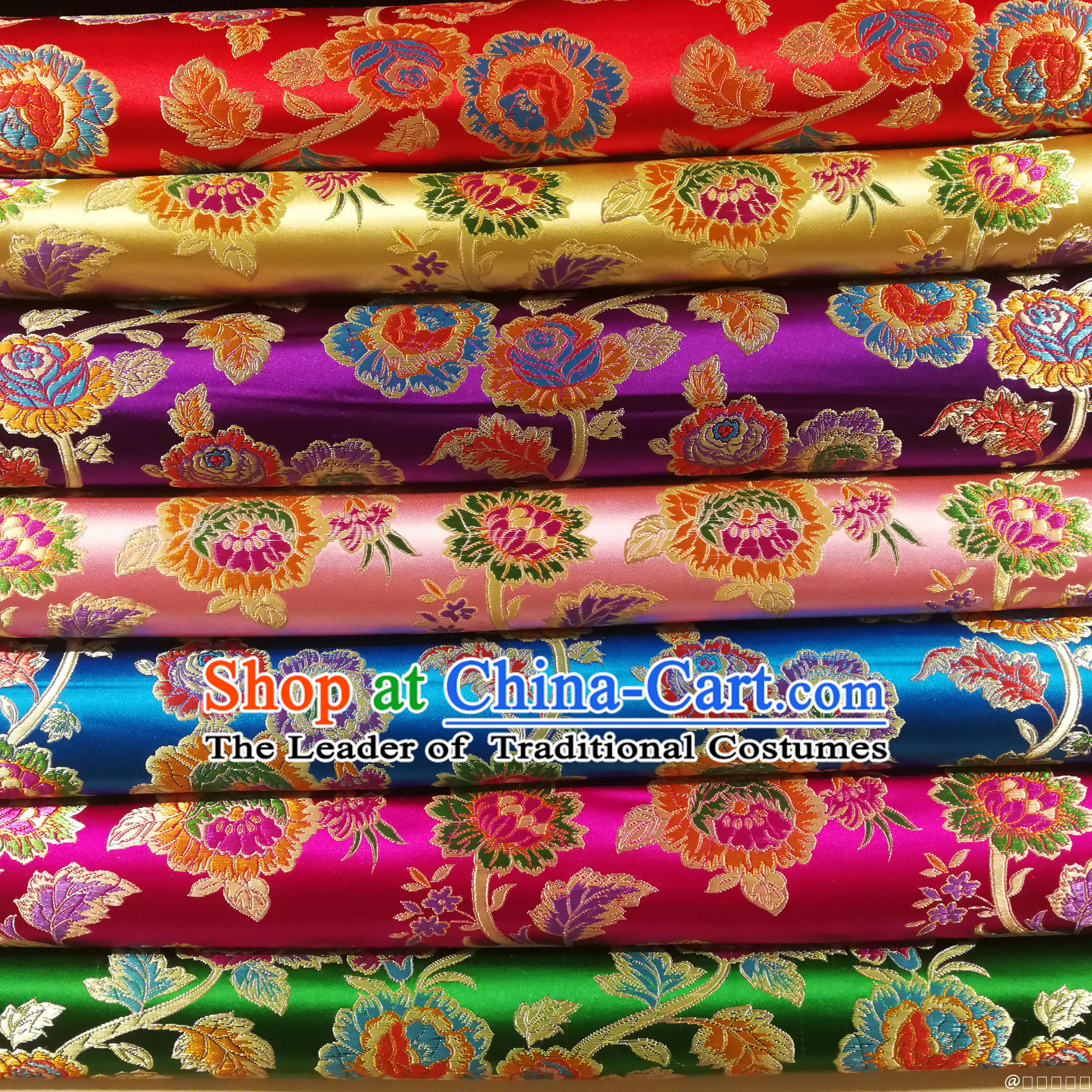 Chinese Royal Palace Style Traditional Pattern Peony Flower Design Brocade Fabric Silk Fabric Chinese Fabric Asian Material