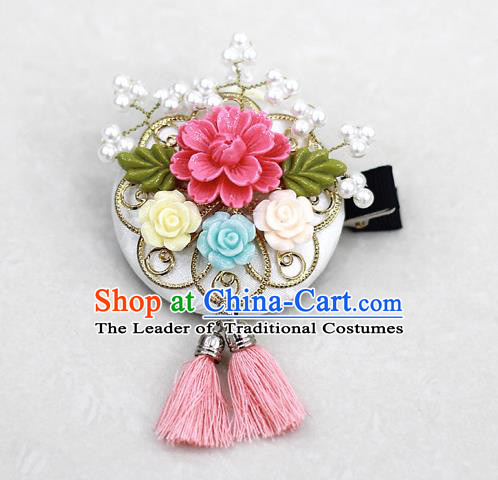 Korean National Hair Accessories Flower Tassel Hair Stick, Asian Korean Hanbok Fashion Headwear Headband for Kids