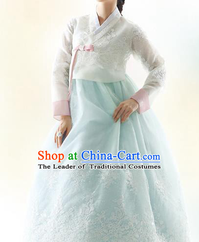 Asian Korean National Handmade Formal Occasions Wedding Bride Clothing Embroidered White Blouse and Green Dress Palace Hanbok Costume for Women