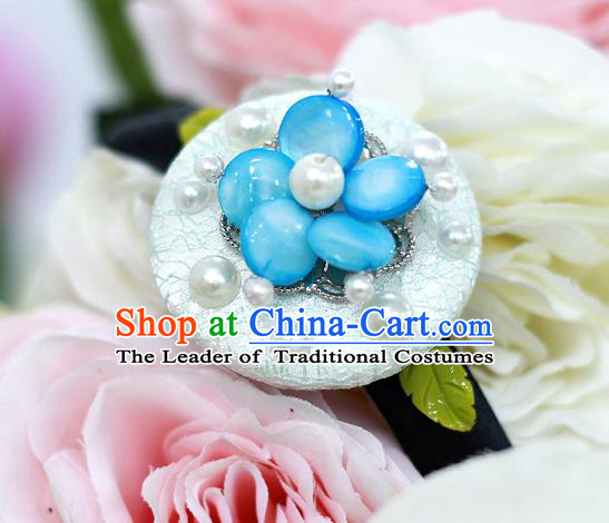 Korean National Hair Accessories Blue Flower Hair Stick, Asian Korean Hanbok Fashion Headwear Headband for Kids