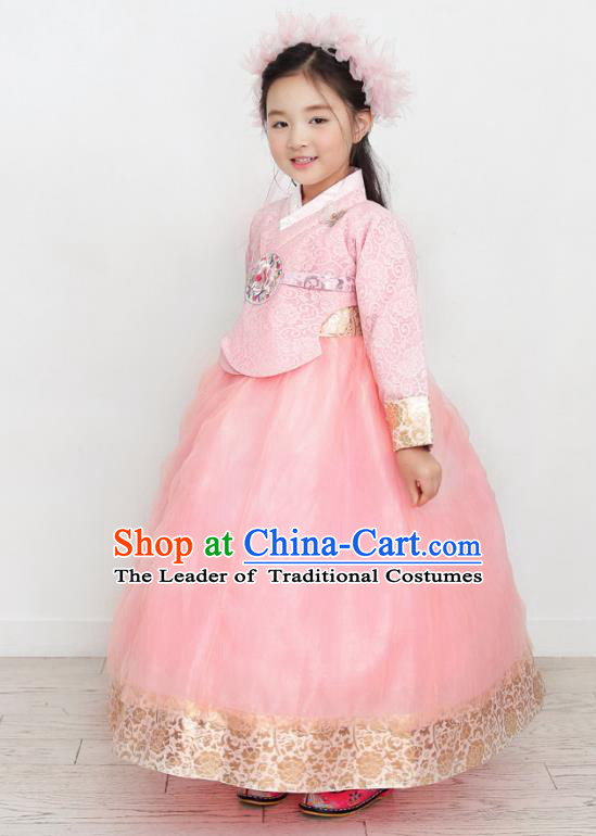 Asian Korean National Handmade Formal Occasions Wedding Clothing Pink Blouse and Dress Palace Hanbok Costume for Kids