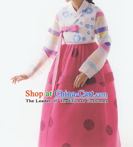 Korean National Handmade Formal Occasions Wedding Bride Clothing Embroidered White Blouse and Red Dress Palace Hanbok Costume for Women