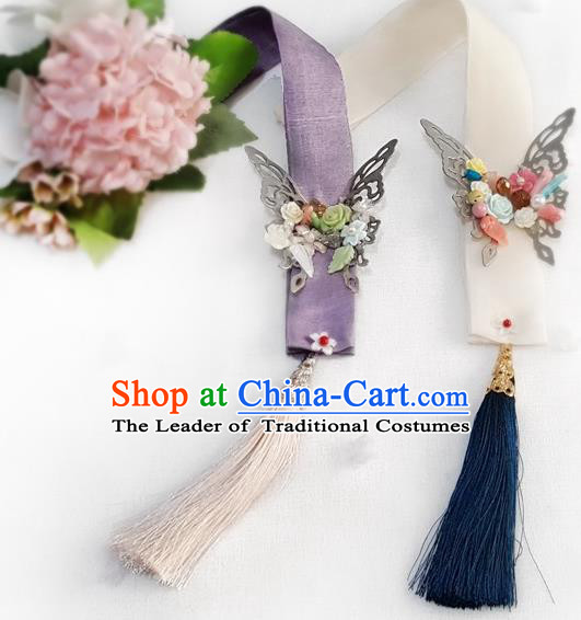 Asian Korean Hanbok Tassel Butterfly Waist Decorations, Korean National Belts Accessories Wedding Bride Waist Pendant for Women