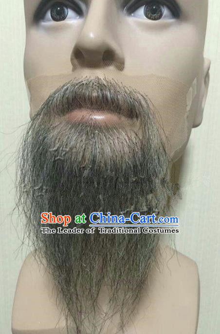 Chinese Ancient Opera Old Men Grey Long Wig Beard, Traditional Chinese Beijing Opera False Beard Laosheng-role Mustache