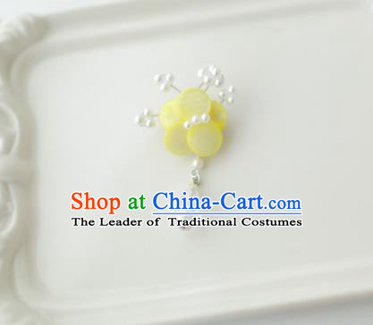 Korean National Accessories Girls Yellow Begonia Brooch, Asian Korean Hanbok Fashion Bride Breastpin for Kids