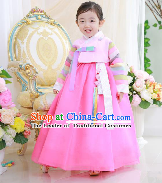 Korean National Handmade Formal Occasions Girls Clothing Palace Hanbok Costume Embroidered Pink Blouse and Dress for Kids