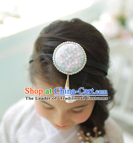 Korean National Hair Accessories Wedding Bride Embroidered Tassel Blue Hair Clasp, Asian Korean Hanbok Headband Headwear for Kids