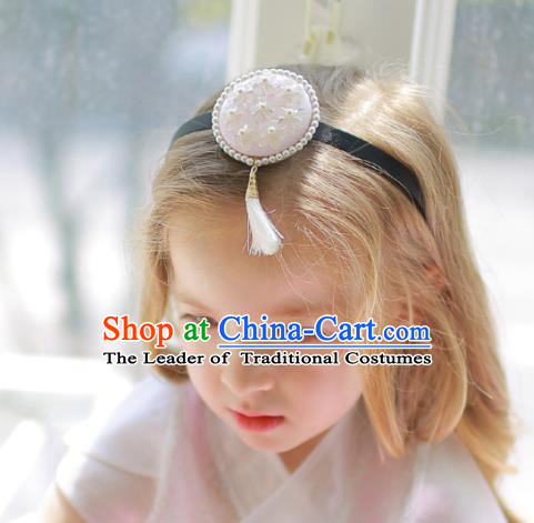 Korean National Hair Accessories Wedding Bride Embroidered Tassel Pink Hair Clasp, Asian Korean Hanbok Headband Headwear for Kids