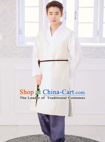 Asian Korean National Traditional Formal Occasions Wedding Bridegroom Embroidery White Vest Hanbok Costume Complete Set for Men