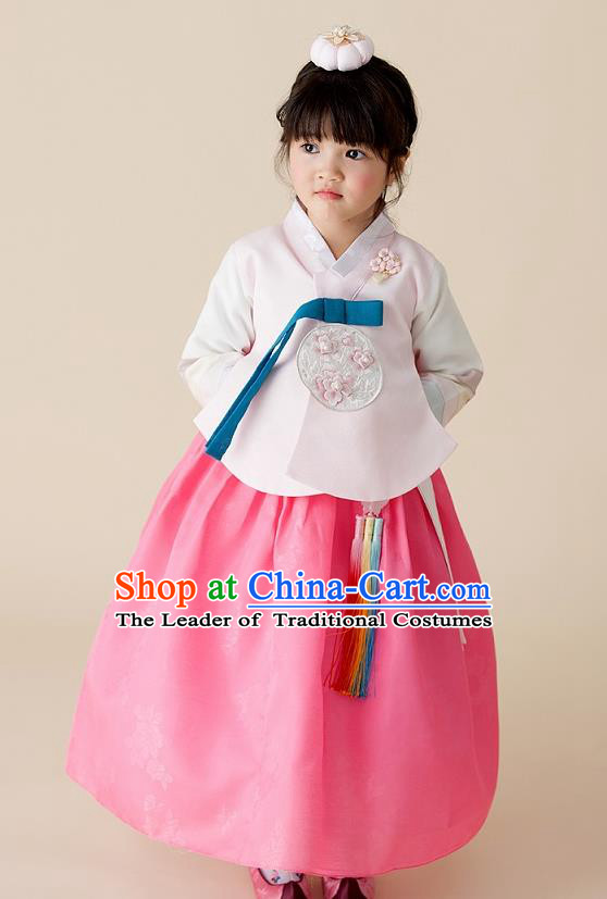 Korean National Handmade Formal Occasions Girls Clothing Palace Hanbok Costume Embroidered Pink Blouse and Dress for Kids