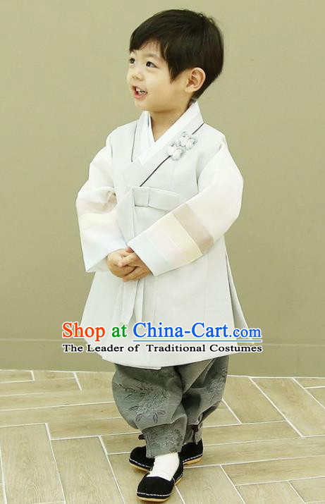 Asian Korean National Traditional Handmade Formal Occasions Boys Embroidery White Vest Hanbok Costume Complete Set for Kids