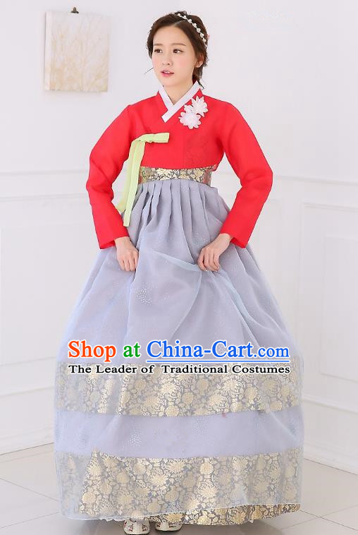 Top Grade Korean National Handmade Wedding Clothing Palace Bride Hanbok Costume Embroidered Red Blouse and Grey Dress for Women