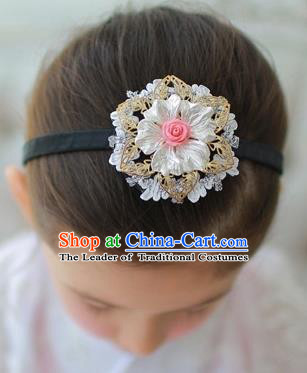 Korean National Bride Hair Accessories Shell Flowers Hair Clasp, Asian Korean Hanbok Palace Headband Headwear for Kids