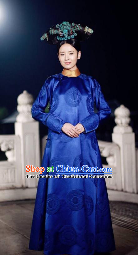 Traditional Ancient Chinese Imperial Consort Costume, Chinese Qing Dynasty Manchu Lady Mandarin Robes Imperial Concubine Embroidered Clothing for Women