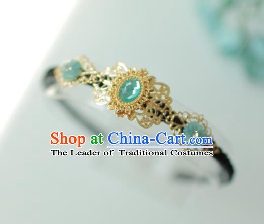 Korean National Bride Hair Accessories Green Crystal Hair Clasp, Asian Korean Hanbok Palace Headband Headwear for Kids